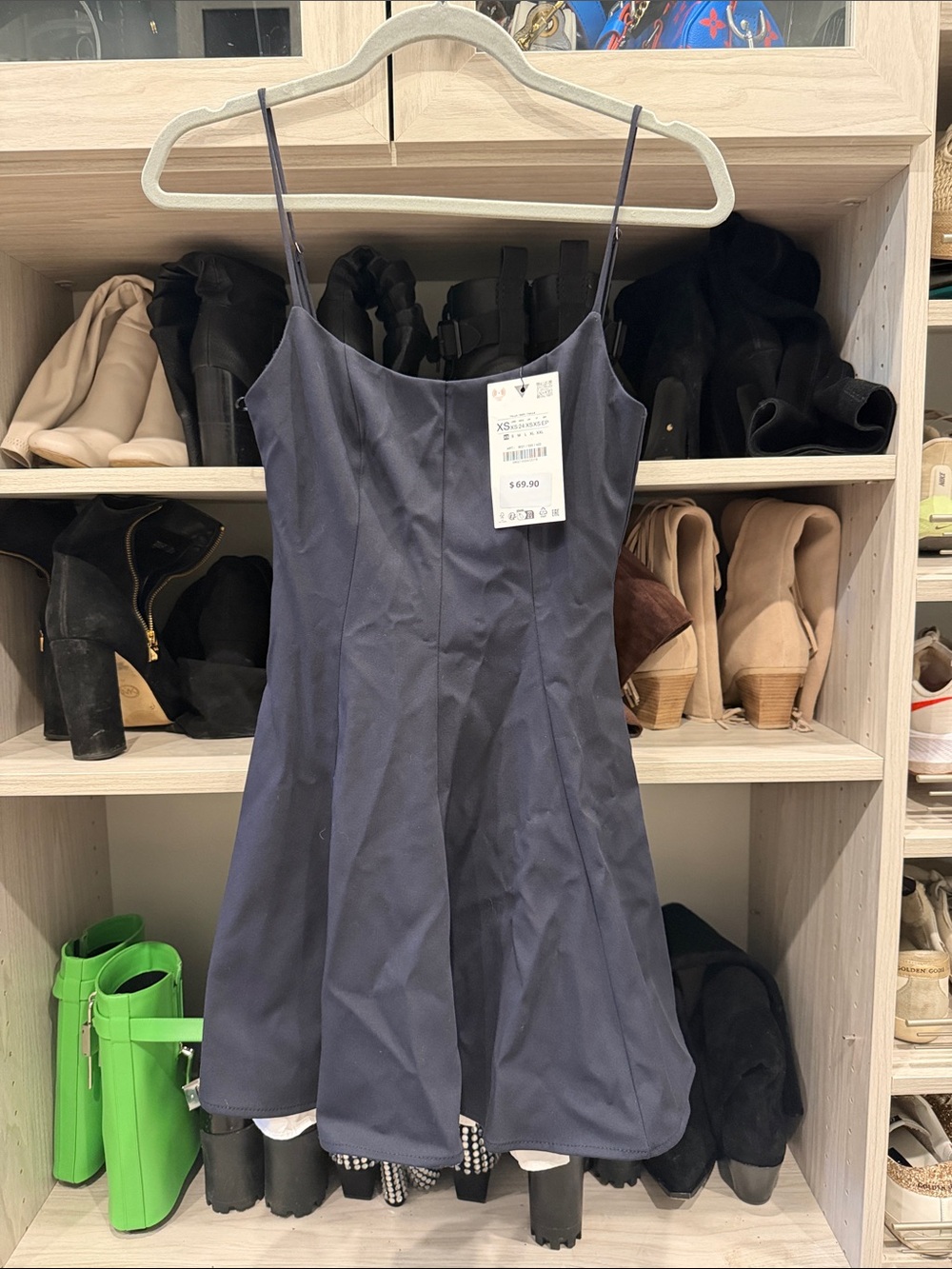 Zara Navy Spaghetti-Strap A-Line Dress